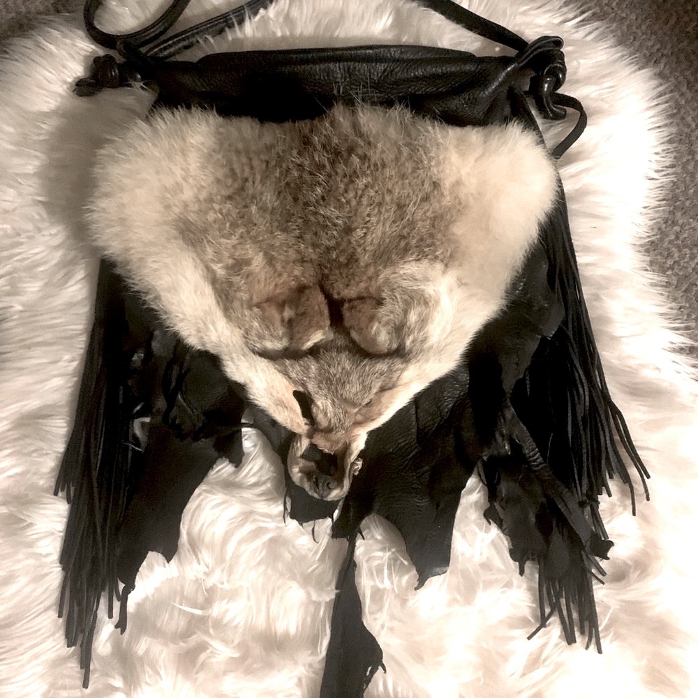 Genuine Fox Fur Leather Fringe Artisan Bag VTG